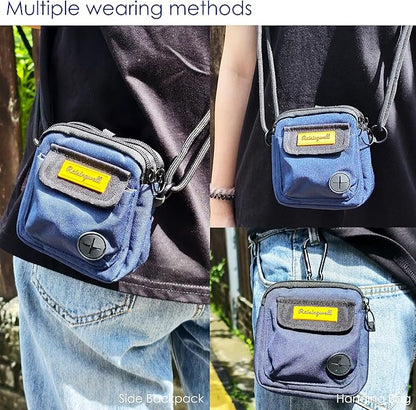 Dog Treat Pouch for Pet Walking and Training with Clicker, Poop Bags and Three Bags Design Small Fanny Zipper Pack Holder for Puppy Snack Dispenser Kit for Leash and Outdoor Use (Blue)