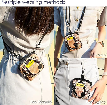 Dog Treat Pouch for Pet Walking and Training with Clicker Poop Bags and Double Bag Design Small Fanny Zipper Pack Holder for Puppy Snack Dispenser Kit for Leash and Outdoor Use Snake Skin