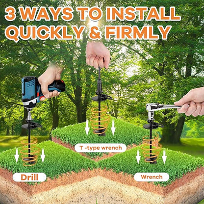 Dog Tie Out Stake, Heavy Duty 360°Swivel Dog Outside Lead Cable, Screw in Spike Auger Ground Stake Anchors with Power Nut Drill Bit, T Wrench and Leash, for Yard Camping Beach