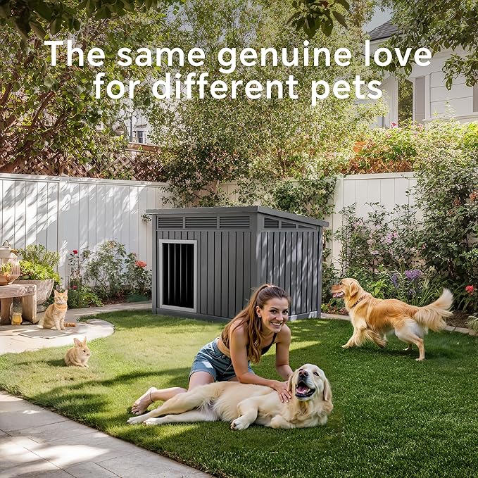 DRATO Dog House for Both Indoor and Outdoor with Weatherproof Roof Removable Floors for Medium to Large Dogs Interior Space (Black, Large (42.87 * 32.95 * 31.61''))