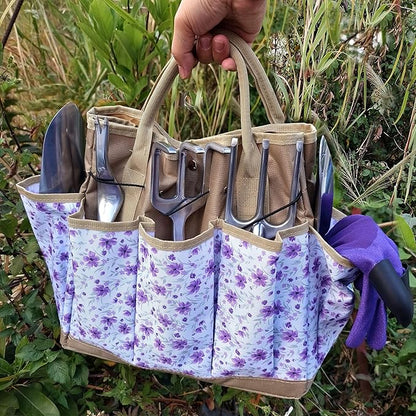 41-Piece Premium Gardening Tool Set, Stainless Steel Heavy Duty Gardening Tool Kit, with Non-Slip Rubber Grip, Storage Tote Bag, Outdoor Hand Tools, Ideal Gardening Gifts for All (Purple Floral)